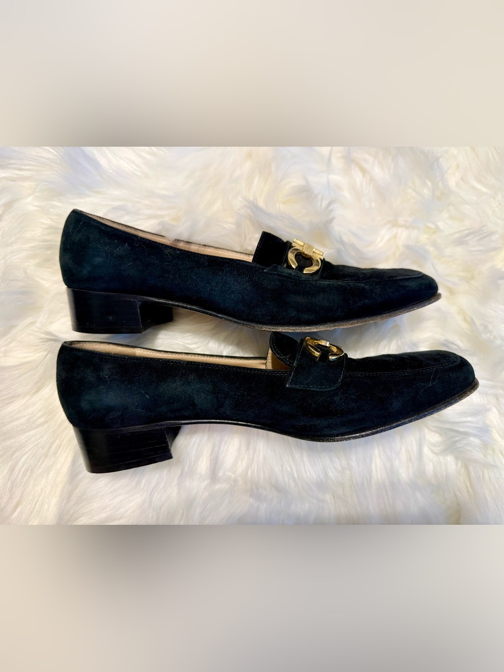 Salvatore Ferragamo Black Suede Loafers with Gold Gancini Hardware Size 7.5 - Picture 3 of 6